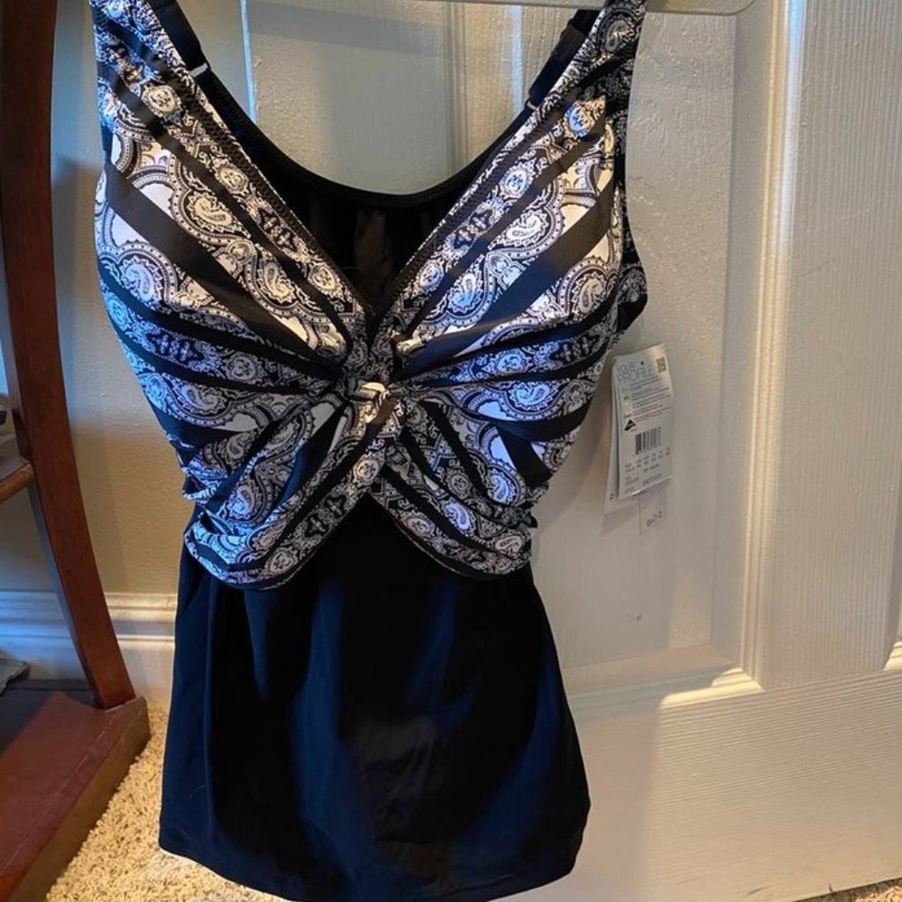 Profile by Gottex Madeira Tankini Black Swimsuit Top Size 40D